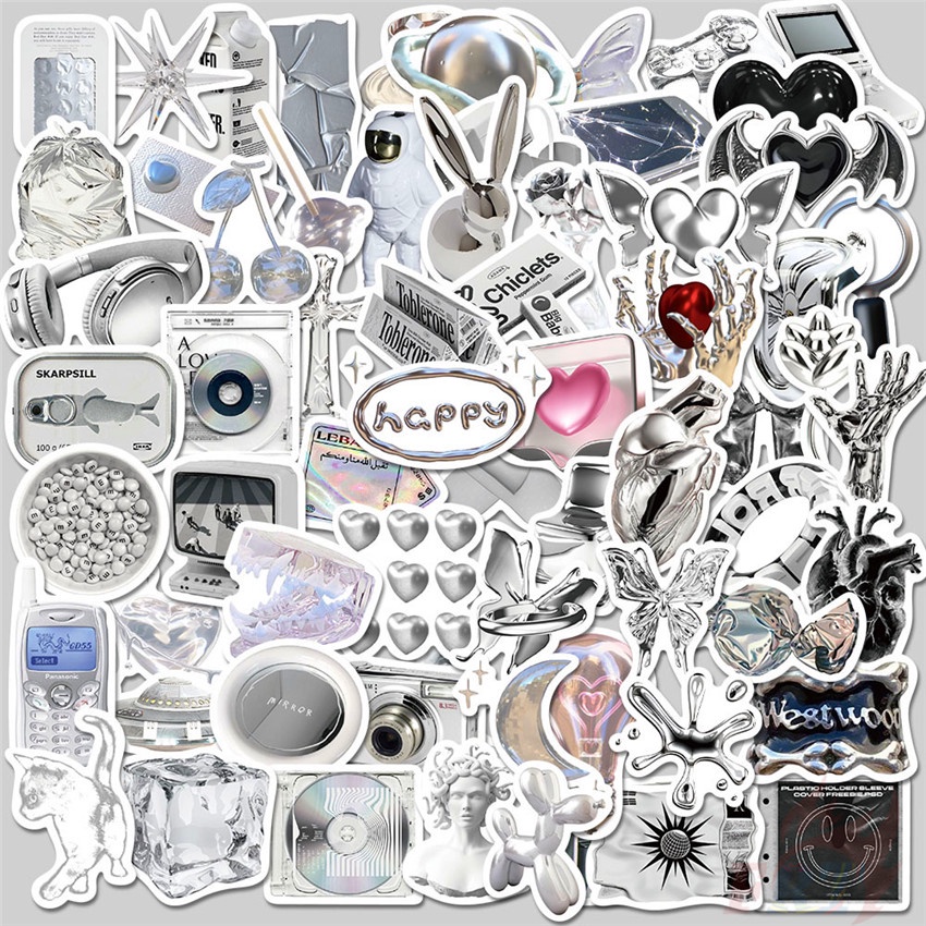 64Pcs/Set ❉ Nordic . Silver Color Styles Art Series 01 Stickers ❉ DIY Fashion Waterproof Decals Doodle Stickers