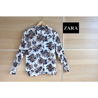 ZARA x Cotton Shirt ลายสวย Tag ครบ  อก 36 ยาว 26 size S ❌ตำหนิขึ้นขุยนิดหน่อยด้านหลัง