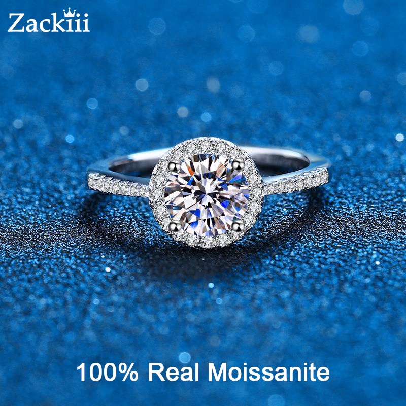 0.5-3CT Moissanite Ring Moissanite Diamond Halo Engagement Ring Rhodium Plated Sterling Silver Promise Wedding Band For
