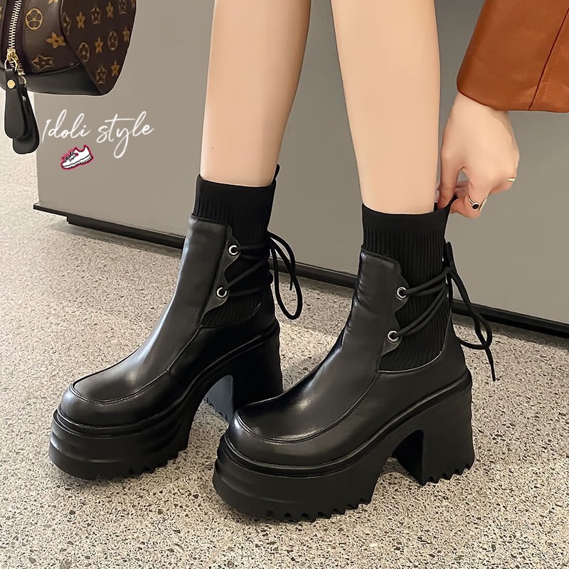 Idoli style รองเท้าบูทแนวเกาหลี รองเท้าหุ้มข้อ พร้อมส่งในไทย