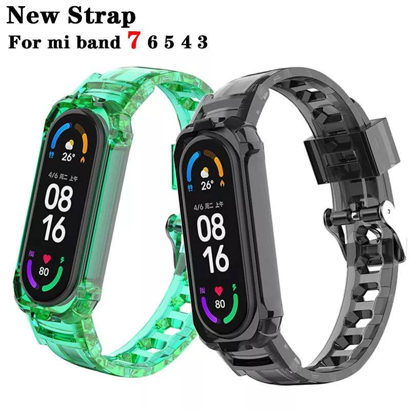 สร้อยข้อมือ Glacier โปร่งใสสําหรับ Xiaomi Mi Band 7 NFC Watchband 6 Breathable ข้อมือ Smartwatch Cor