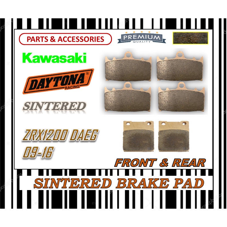 KAWASAKI ZRX 1200 DAEG 09-16 KAWASAKI BRAKE PADS SET FR0NT & ด้านหลังรวมทุกอย่างยาว LIFE DAYTONA