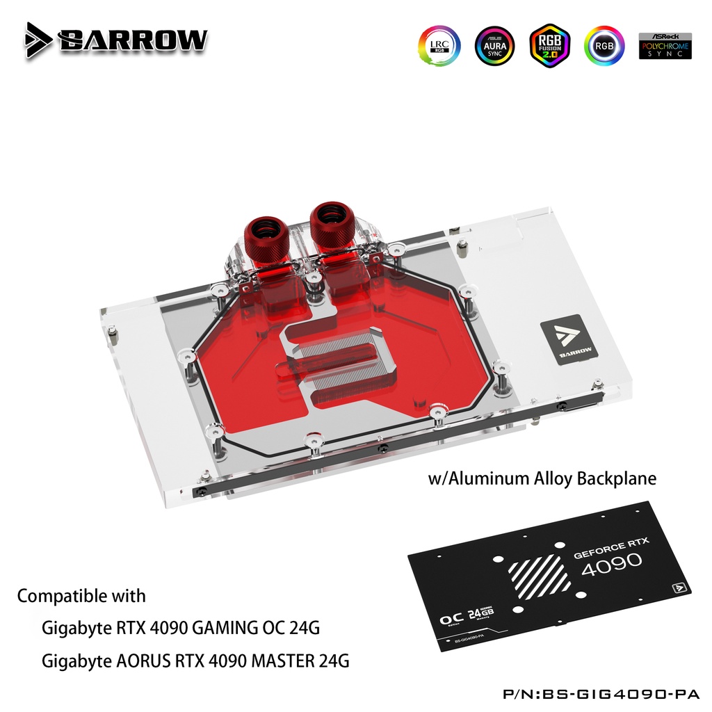 Barrow BS-GIG4090-PA Full Coverage GPU Water Block พร้อมอลูมิเนียม Backplane สําหรับ Gigabyte AORUS 