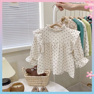 Baby girl princess polka dot retro top 2022 Autumn New Korean childrens wear girl Lotus Leaf doll stand collar shirt