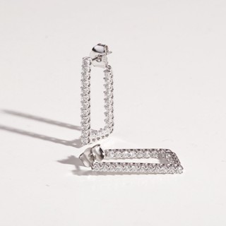 SWAN - Square Hoop Earring ต่างหูเงินแท้ ฝังเพชรคิวบิกเซอร์โคเนีย cubic zirconia