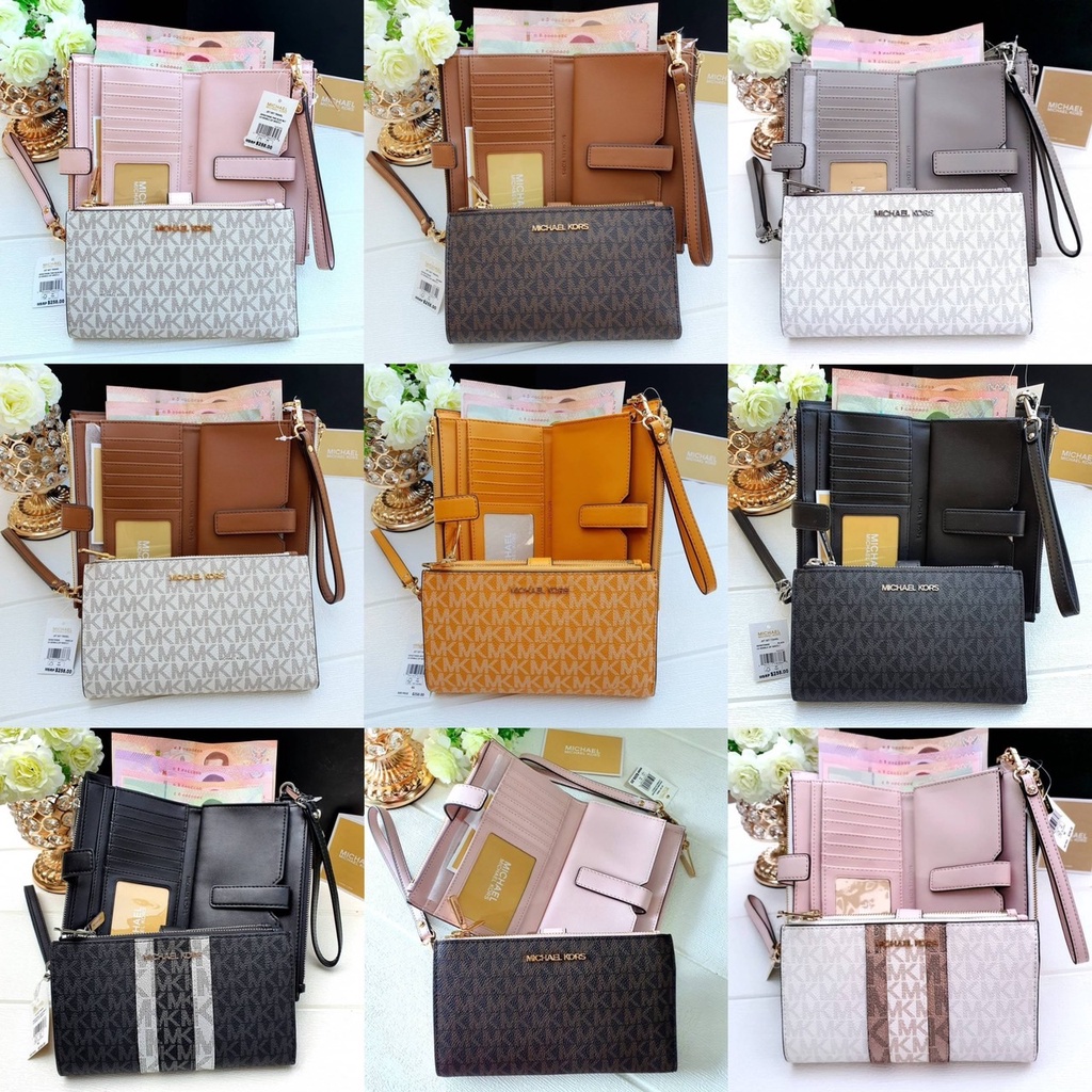 🎀 (สด-ผ่อน) กระเป๋าสตางค์ใบยาว มีสายคล้องมือ เอ็มแค 2 ซิป 35F8GTVW0B double Zip Wristl