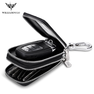 WILLIAMPOLO Cowhide Leather Key case leather men&amp;#39;s multifunctional key chain coin purse large capacity universal car