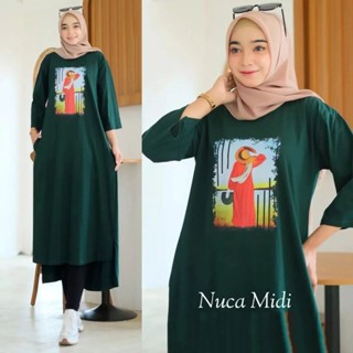 Nuca MIDI ชุดเดรส | S มล. XL XXL | เสื้อคลุมผู้หญิง (ไม่รวม HIJAB) เสื้อคลุมร่วมสมัยล่าสุด พร้อมเสื้อยืดผ้าฝ้าย COMBED พิมพ์ลายสกรีน 42s เสื้อคลุมยาว เสื้อคลุม สีดําล้วน สําหรับวัยรุ่น เสื้อคลุม MIDI DRESS JUMBO DRESS เสื้อคลุมแขนยาว สไตล์เกาหลี