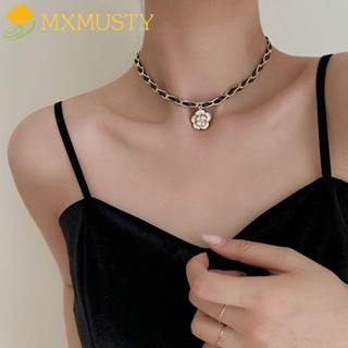 Mxmusty สร้อยคอโชคเกอร์หนัง Pu จี้รูปดอกคามิเลียเครื่องประดับแฟชั่นสตรี