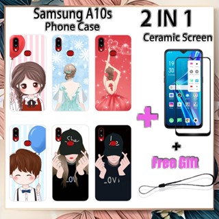 2 IN 1 เคสโทรศัพท์ Samsung A10s พร้อมกระจกนิรภัยกันรอยเซรามิกหน้าจอโค้งฟิล์มนิรภัยโรแมนติก