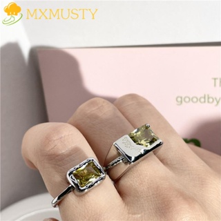 Mxmusty แหวนเพทาย ทรงสี่เหลี่ยม สีเขียว เครื่องประดับแฟชั่น สําหรับผู้หญิง