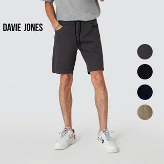 DAVIE JONES กางเกงขาสั้น ผู้ชาย เอวยางยืด สีกากี สีกรม สีดำ สีเทา  Elasticated Shorts PL0014GY KH NV BK