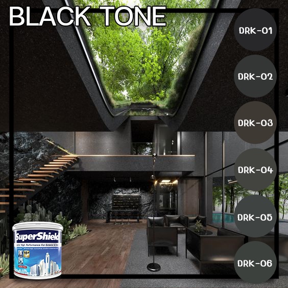 TOA SuperShield กึ่งเงา โทนดำ ขนาด 1 ลิตร สีทาภายนอกและภายใน  สีห้องโทนดำ สีดำ โทนดาร์ก ดาร์กโทน ห้อ