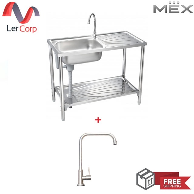 [0% 10 เดือน] (MEX) อ่างล้างจานพร้อมขาตั้ง MEX รุ่น PS100MN + ก๊อกน้ำ TP230