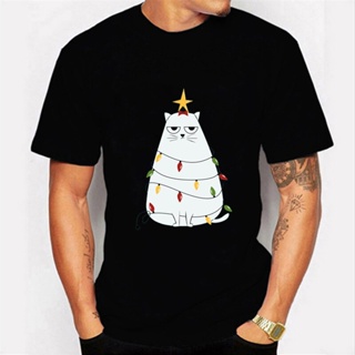 Christmas Cat Mens T-shirts  Men T Shirt Short Sleeves Fashion Casual Loose Tops Tees Christmas Shirt Mens Tops
