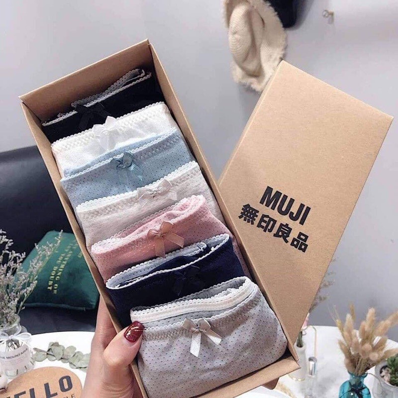 ▼Anla ชุดชั้นใน MUJI Gift Box Set-7 Pieces One Box-Week Pants-Girls-Briefs Heads-Mesh Breathable-Solid Color Seamless P #9