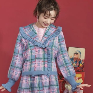 Tntntutu multi-colored plaid and cherry Cardigan Skirt Set เสื้อคาร์ดิแกน กระโปรงชุดเซ็ทลายกันหนาว