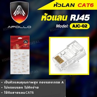 หัวแลน Plug RJ45 CAT6 ยี่ห้อAPOLLO (50ตัว/Pack) คุณภาพดี ทนทาน