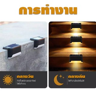 Solar light 1 LED มีปุ่ม ไฟติดบันได ติดกำแพงหน้าบ้าน รั้วบ้าน เพิ่มความสวยงาม ไฟเหลือง