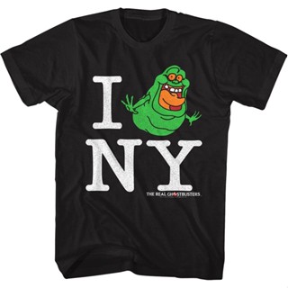 Slimer I Love NY Real Ghostbusters T-Shirt เสื้อยืดสีขาว เสื้อยืดน่ารักๆ Tee