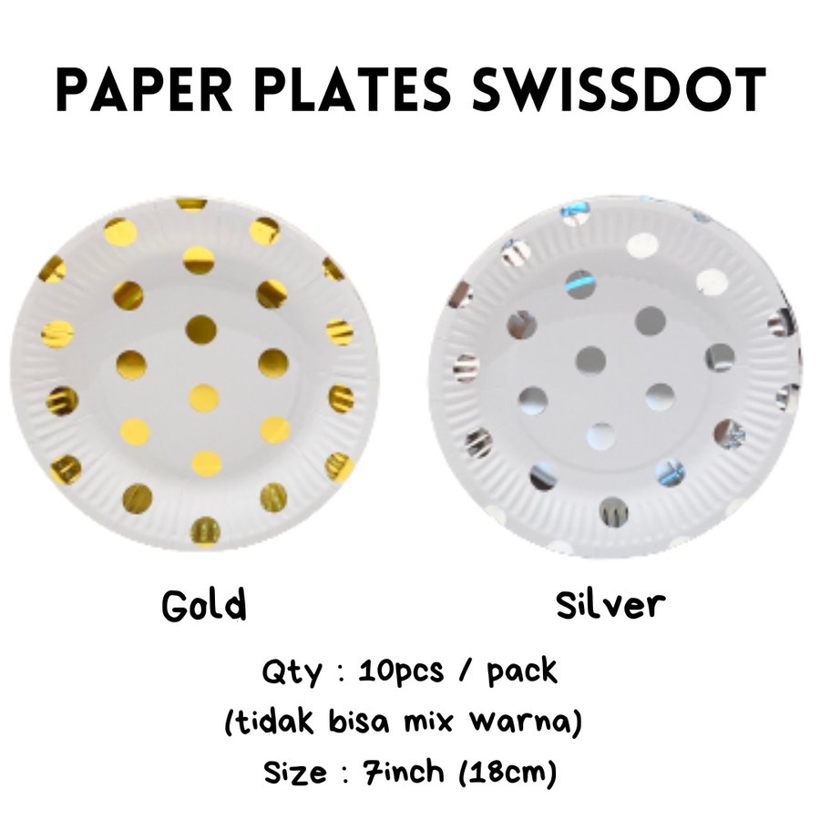 Paper Plates 7in Swissdot Gold, Silver / Polka Dot Paper Plates hbd