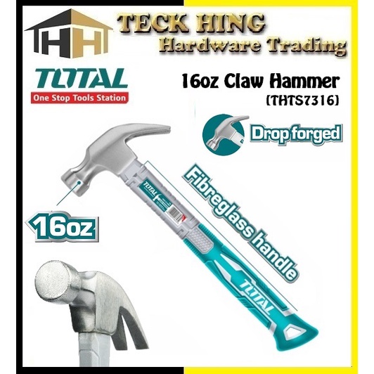 Total TOOLS ค้อนกรงเล็บ 16 ออนซ์พร้อมที่จับ Fibrglass - THTS7316