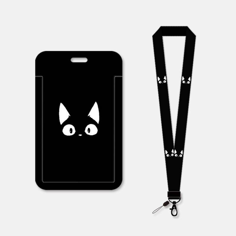 น ่ ารักสีดําแมวการ ์ ด Lanyard Worker การ ์ ดชื ่ อแท ็ กสไตล ์ เรียบง ่ ายสําหรับบัตรนักเรียนรถบัสพนักงานบัตรผู ้ ผลิตบัตรพยาบาล Badge Telescopic เชือก