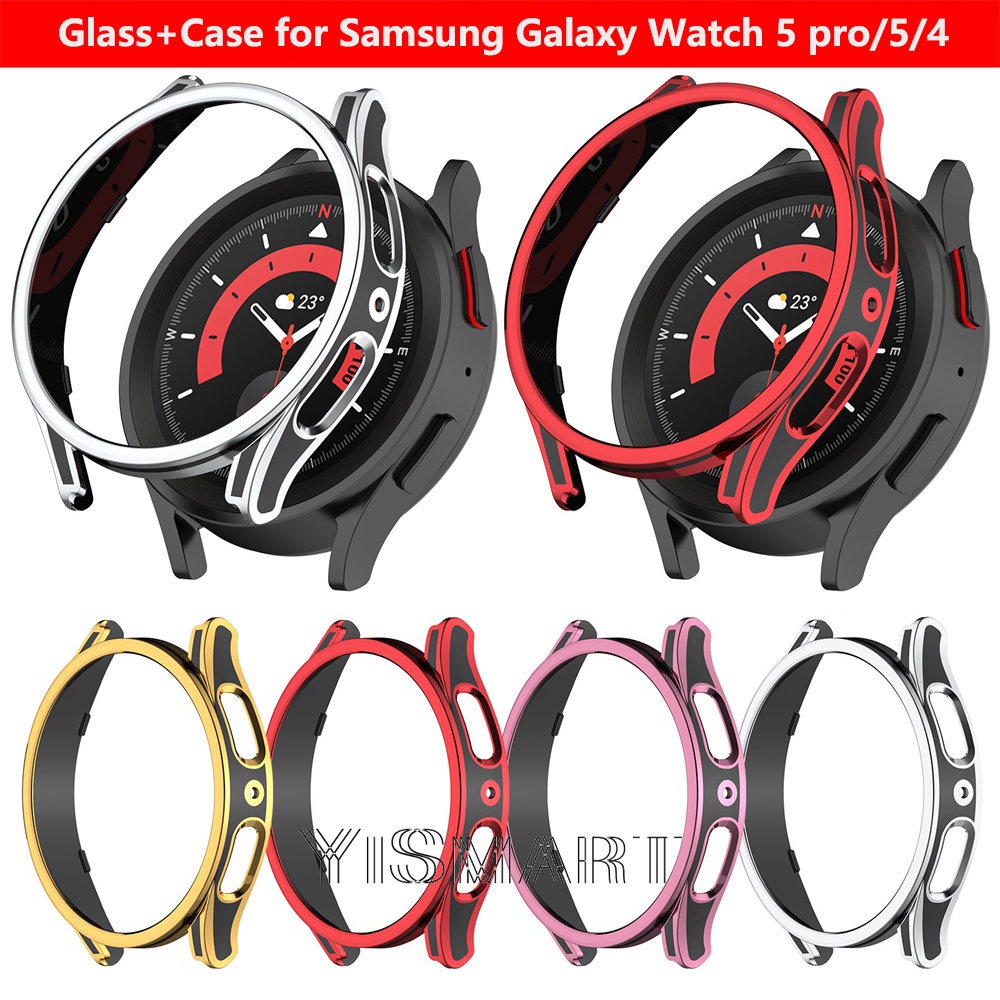 กระจก + เคส สําหรับ Samsung Galaxy Watch 5 5 Pro 4 สมาร์ทวอทช์ PC ป้องกันกันรอยขีดข่วน เคสป้องกัน อุปกรณ์เสริมนาฬิกา