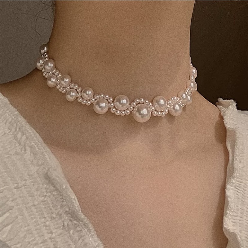 🌸𖧷̶𓂃  สร้อยคอมุก ถักสลับเม็ดเล็กใหญ่  ꕁ ⁺◦  ใส่แล้วน่ารัก 300 %  🌼⟡ ༘