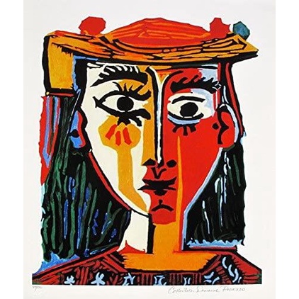 ผลงานศิลปะของ Pablo Picasso ภาพวาดต้นฉบับของผู้หญิงสวมหมวก ลายเซ็นมือด้านขวามุมล่างพร้อมขอบเขต