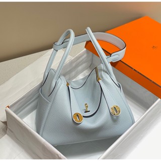 พรี​ ราคา10400 Hermes Lindy หนังแท้ กระเป๋าถือ กระเป๋าสะพายไหล่ กระเป๋าสะพายข้าง