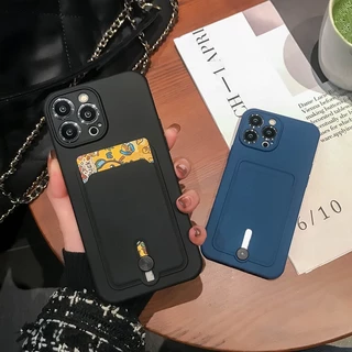 ช่องใส่การ์ดซิลิโคนเคสโทรศัพท์สําหรับiPhone 17 16 15 14 13 12 11 Pro Max XS XR X 8 15 Plus + SE 2020 ฝาครอบโทรศัพท์กันกระแทกสีลูกกวาดพร้อมCaremaฝาครอบป้องกัน