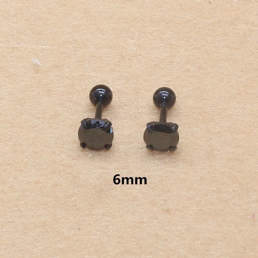 จิวหูเพชรดำ-ก้านดำ เท่ๆต่างหูเพชรเรียงไซส์เพชร ปีกหู ใส่อาบน้ำได้ ไม่เป็นสนิม สแตนเลสแท้ เกรดเดียวกับเครื่องมือแพทย์