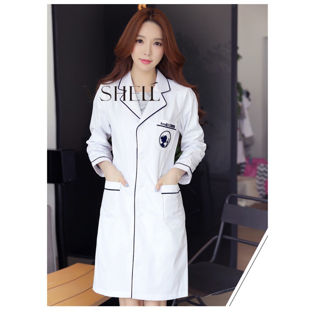ฟรี เย็บปักถักร้อย แล็บโค้ท สําหรับผู้หญิง ชุดขัด โรงพยาบาล หมอ ร้านเสริมสวย ชุดผ่าตัด ชุดทํางาน แขนสั้น - รูปที่ 5