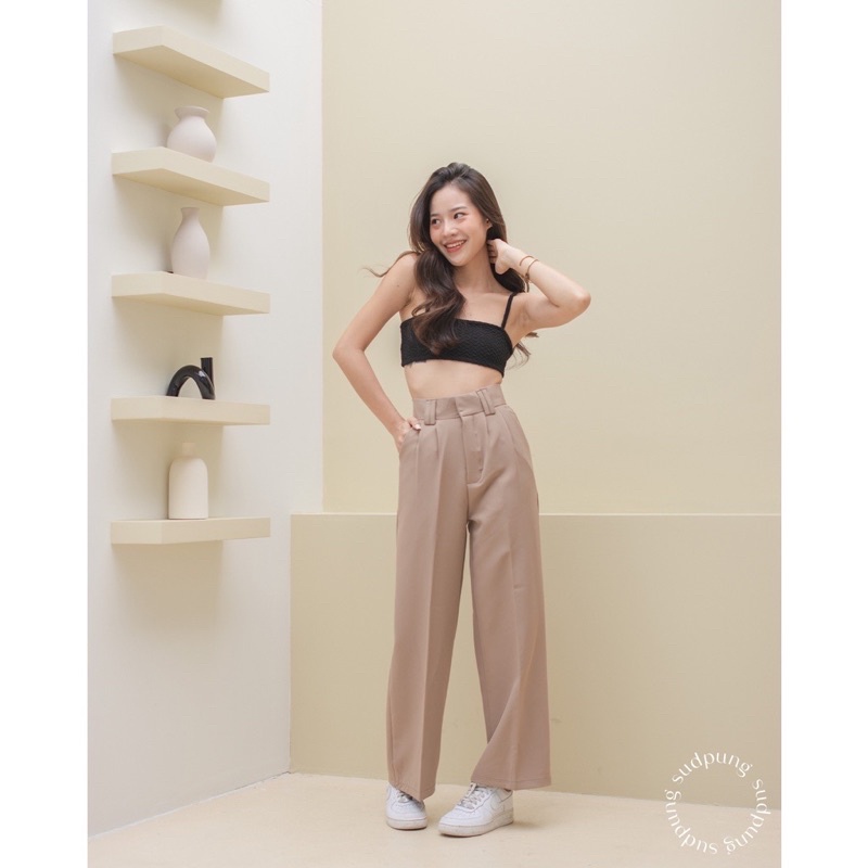 Twain hasp กางเกงขายาว กางเกงขากระบอก เหมาะสำหรับคนเอวเล็ก สะโพกใหญ่ เนื้อผ้าไอวี่ ทรงสวย ใส่แล้วสูง