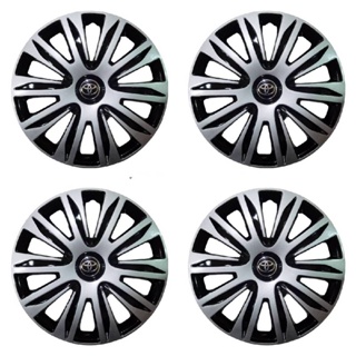 Wheel Cover ฝาครอบกระทะล้อ ขอบ R 15 นิ้ว ลาย มีดุม TOYOTA ดุมดำเงิน wc83 (1 ชุด มี 4 ฝา)