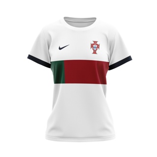 เสื้อกีฬาแขนสั้น พิมพ์ลาย Jersey Portugal Away World Cup สําหรับผู้หญิง 2022