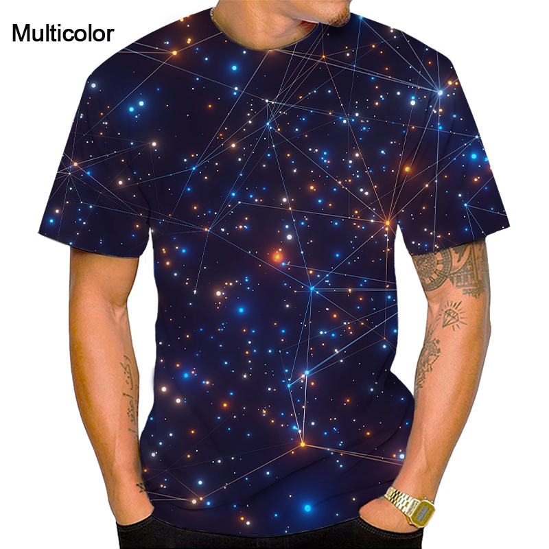 เสื้อยืดลําลอง แขนสั้น คอกลม พิมพ์ลายกลุ่มดาว 3 มิติ แนวสตรีท เหมาะกับฤดูร้อน สําหรับผู้ชาย และผู้หญิง