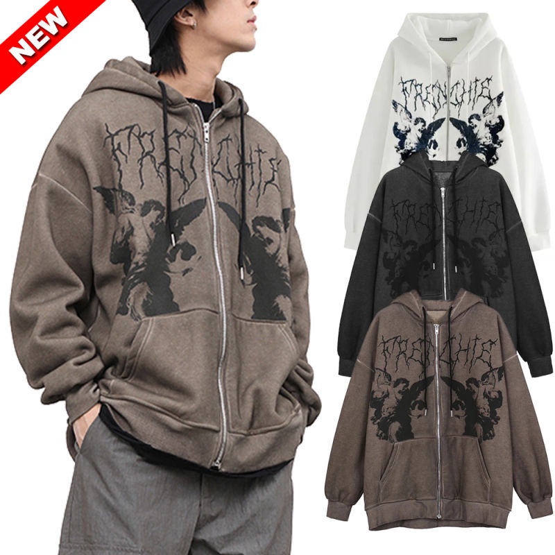 Y2k ซิปเสื้อแจ็คเก็ตพิมพ์ Angel Fairy Womens Hoodies Streetwear อะนิเมะผู้หญิงเสื้อ Y2k ผู้หญิงผู้ชา