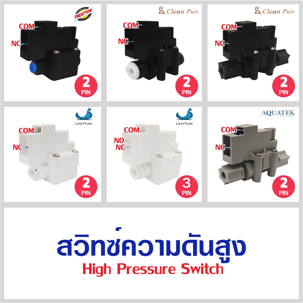 ไฮเพรสเชอร์สวิท High Pressure Switch สวิทช์ความดันสูง 1/4 นิ้ว 2หุน 2ขา 3ขา อะไหล่เครื่องกรองน้ำ Uni pure CCK Aquatek