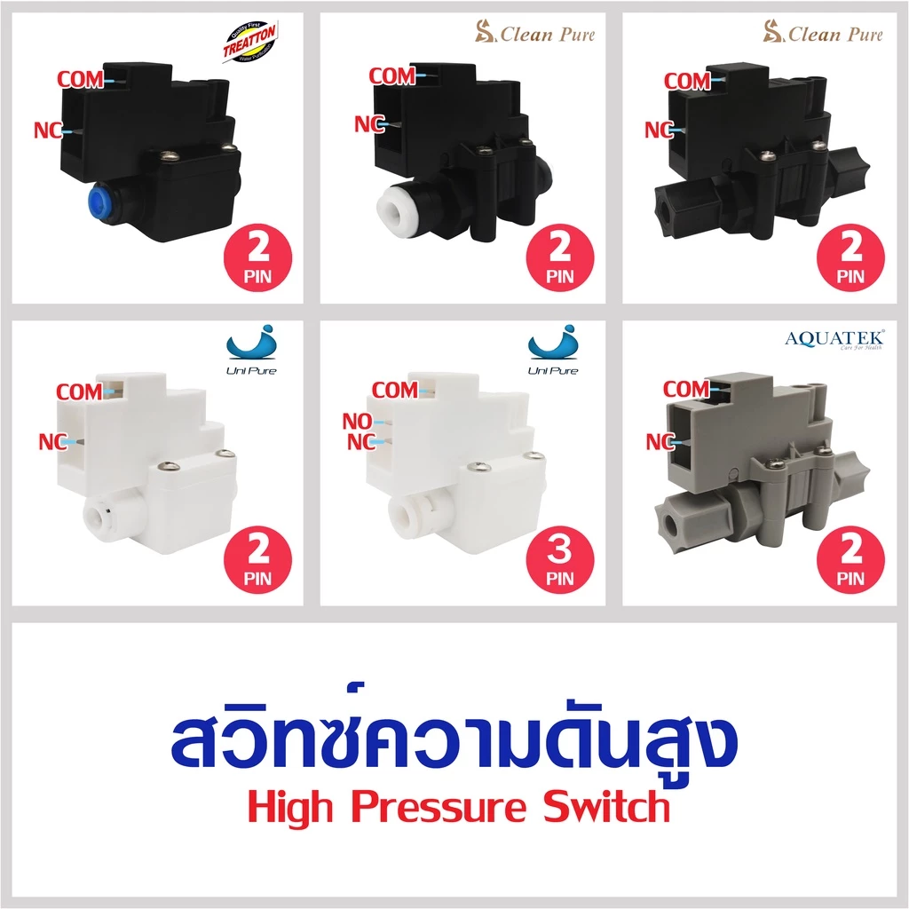 ไฮเพรสเชอร์สวิท High Pressure Switch สวิทช์ความดันสูง 1/4 นิ้ว 2หุน 2ขา 3ขา อะไหล่เครื่องกรองน้ำ Uni pure CCK Aquatek