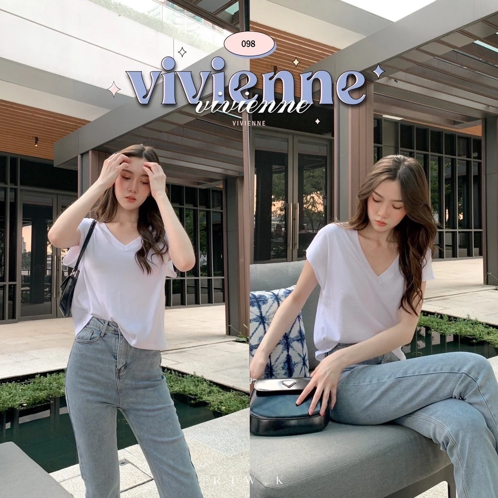 SALE 🪁 ’Vivienne Top'- เสื้อยืดคอวี เนื้อผ้ายูนิโคล่ ทรงปล่อยสบายๆ ไม่รัดรูป RTW