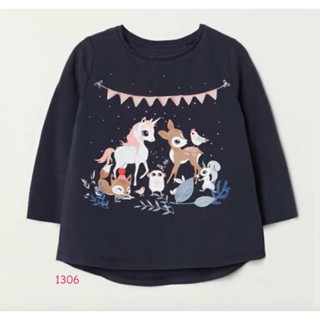 TLG-1306 เสื้อแขนยาวเด็กผู้หญิง sweater สีกรม ลายม้า