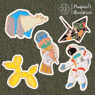 ʕ •ᴥ•ʔ ✿ พร้อมส่ง : เข็มกลัดเซ็ทไอศครีมและนักบินอวกาศ | Ice-cream &amp; Astronaut Enamel Brooch Pin Set.