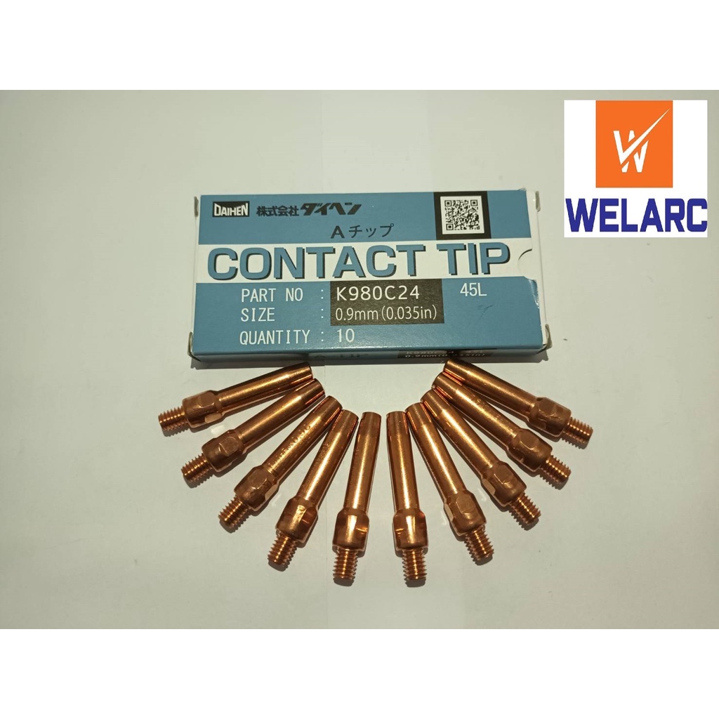 CONTACT TIP 0.9MM. DAIHEN นมหนูหัวเชื่อมซีโอทู อะไหล่งานเชื่อมมิก 350 แอมป์,500แอมป์ (กล่องละ 10 อัน