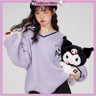 Kuromi เสื้อกันหนาว ผ้าถัก คอปก ทรงหลวม สไตล์น่ารัก สําหรับผู้หญิง