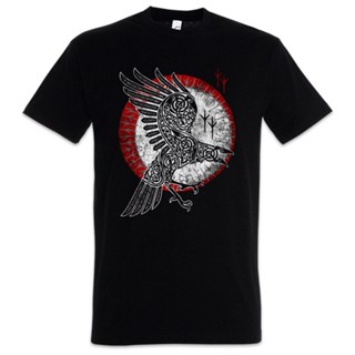 เสื้อยืดผ้าฝ้าย พิมพ์ลาย Norse Raven Hugin and Munin Valhalla Norse Vikings Odhin Odin Thor สีดํา แฟชั่นสําหรับผู้ชาย 2022