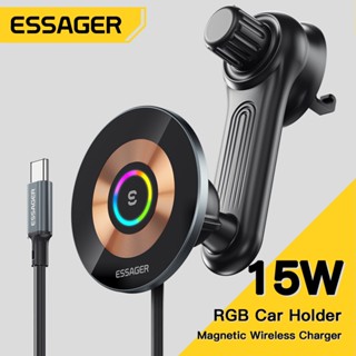 Essager ที่ชาร์จแม่เหล็กไร้สาย 15w 360 องศา ถอดออกได้ สําหรับรถยนต์° ที่วางโทรศัพท์ในรถยนต์ แบบหมุนขึ้นและลง ปรับได้ สําหรับ ip12 13 14