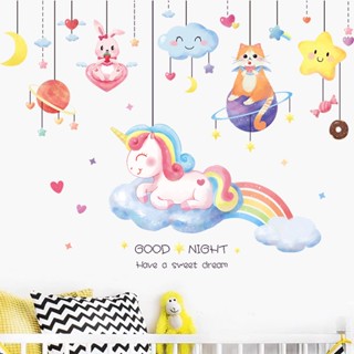 【Zooyoo】สติ๊กเกอร์ติดผนัง Pink cute cartoon unicorn wall stickers