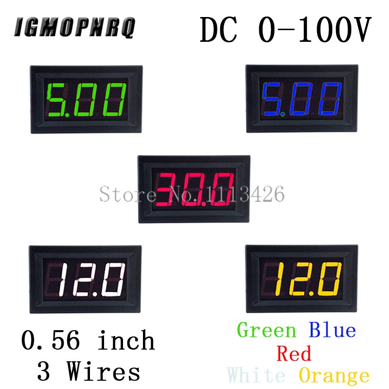 โวลต์มิเตอร์ทดสอบแรงดันไฟฟ้าดิจิทัล DC 0-100V 3 สาย สีแดง สีเขียว สีฟ้า สีส้ม ขาว สําหรับออโต้คาร์ จอแสดงผล LED